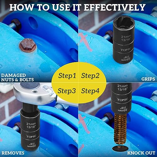 Flip Lug Nut Removal Tool, 5 Piece Wheel Lock Remover Kit | 1/2 Inch Drive Lug Nut Extractor Set, Stripped Lug Nut Remover for Removing Damaged and Stripped Fasteners