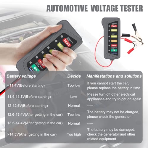 12V Car Battery Alternator Tester with 6 LED Indicator, Automotive Battery Analyzer Car Load Tester Indicator for Checking Vehicle Battery Condition & Alternator Charging System