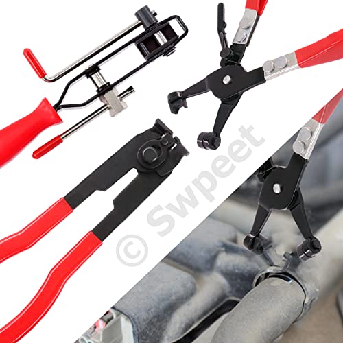 Swpeet 3Pcs Red CV Joint Boot Clamp Pliers and Swivel Flat Band Hose Clamp Pliers Assortment Kit, Ear Boot Tie Car Band Tool Car Water Pipe Locking Automotive Hose - color: Red