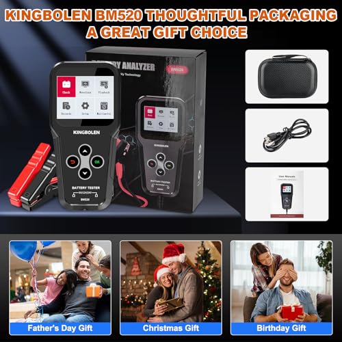 KINGBOLEN BM520 6V 12V 24V Car Battery Tester, 100-2000 CCA Automotive Load Tester Accurate Digital Auto Battery Analyzer Cranking and Charging System Tester for Cars Trucks SUV Motorcycle | Battery Load Tester Accurate Digital Auto Battery Analyzer Crank