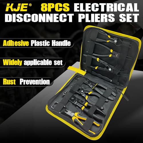 KJE 8PCS Fuel Line Pliers Set, Fuel Line Disconnect Tool Set with Fuel Filter Caliper, Hose Clamp Plier, Electrical Disconnect Tool Kit, Panel Clip Remover and Storage Bag