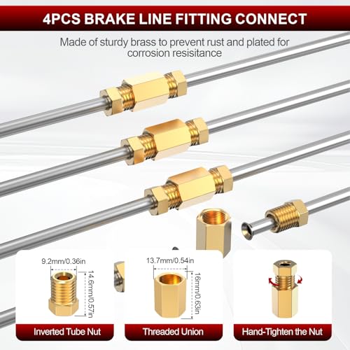 26PCS 3/16" Brake Line Kit, 25FT Zinc-Plated Brake Lines for Auto Repair | 25FT Lines+16 Brass Fittings+2 Unions+4 Nuts+Brake Line Bender+Single Flaring Tool+Cutter for Car Truck SUV Brake Systems