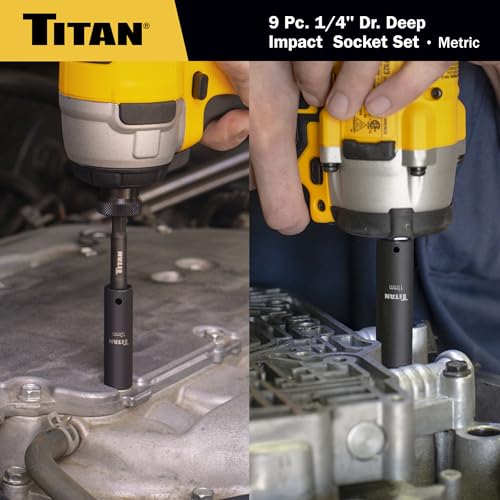 Titan 46401 9-Piece 1/4-Inch Drive Metric Deep Impact Socket Set, 6-Point, Metric Sizes 6 to 14mm - size: 9-Piece Metric Deep, style: 1/4-Inch Drive