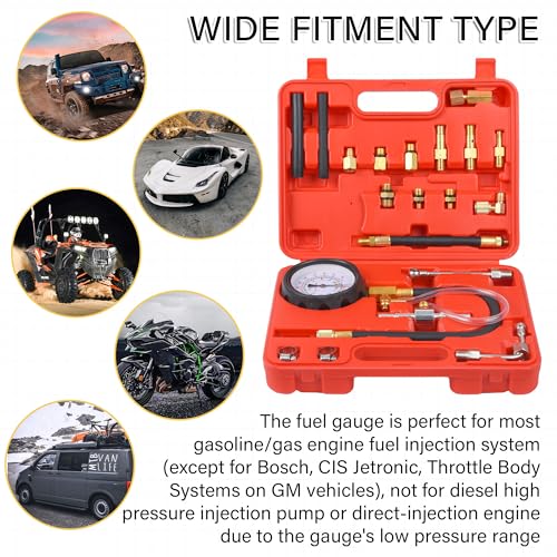 0-140PSI Pressure Tester Gauge Kit Car Tools with Gauge Tester Kit Gas Oil Pressure Tools for Cars and Trucks, TU-114 Fuel Pressure Tester Kit,Test Gasoline Fuel Pump Pressure