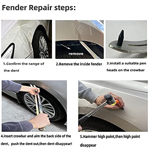 CYGOODS Car Auto Car Dent Removal Fender Damage Repair Puller Lifter Big Curved Rod Crowbar Tools Hook Rods Kit