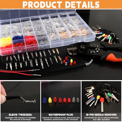 969Pcs Automotive Pin Connectors Kit,28 Types Electrical Terminal Pins Kit with Crimp Tool Male&Female Wire Connector Terminal Wire Harness 1/1.5/1.8/2.2/2.3/2.8/3.5mm (969PCS Pin Kit & Crimp Tool)