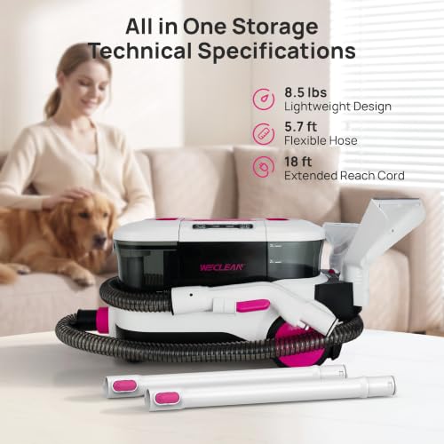 WECLEAN C4 Portable Carpet Cleaner Machine, Stand Up Upholstery Cleaner with 18KPa Powerful Suction, 800W Spot Cleaner for Pet Stains, Carpet, Rug, Couch and Car Interior, Dual Tank System, Pink - color: Pink