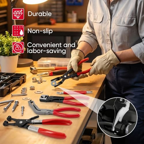 5PCS Automotive Electrical Disconnect Pliers Kit, Auto Repair Tool Set with 60° Angled Connector Separator, Hose Clamp Pliers, Trim Clip Removal Tool, Plug Release and Wire Terminal Remover - color: A