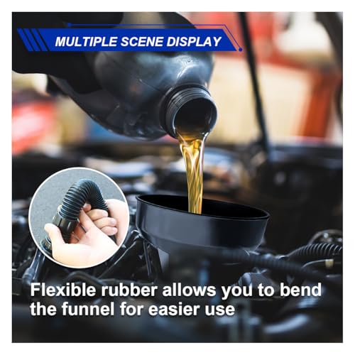 ZIMISI Wide Mouth Oil Funnel with Handle, Flexible Funnel with Hose Extension, Mesh Screen Filter, Oil Change Funnels for Automotive Use, Fits Liquid, Diesel, Kerosene, Gasoline (1PCS)
