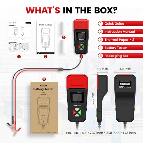 OBDResource BM550 Ultra Car Battery Tester with Printer 100-2000 CCA Load Capacity for 6V 12V 24V Batteries,Automotive Digital Battery Analyzer for Truck, Boat, RV, Marine Vehicle and More - color: black with printer