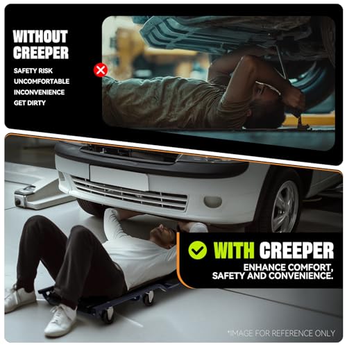 Auto Dynasty 40 Inches Mechanic Creeper, Automotive Garage Repair Low Profile Under Car Rolling Heavy Duty Creeper with Padded Headrest, Metal, Black/Blue