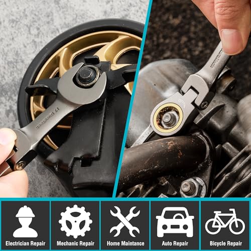 DURATECH 12-Piece Anti-Slip Flex-Head Ratcheting Wrench Set, Stubby Combination Wrench Set, Metric, 8-19mm, 72-Teeth, CR-V Steel, Nickel Plated with Pouch