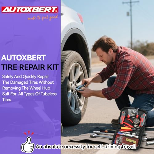 AUTOXBERT Flat Tire Repair Kits, 75 PCs Universal Tire Screw Plug Kit with Screwdriver Heavy Duty Flat Tire Puncture Repair Kit for Cars, Trucks, Motorcycles, ATV, RV, Tractor, Trailer, Lawn Mower - size: 75pcs Compact+kit