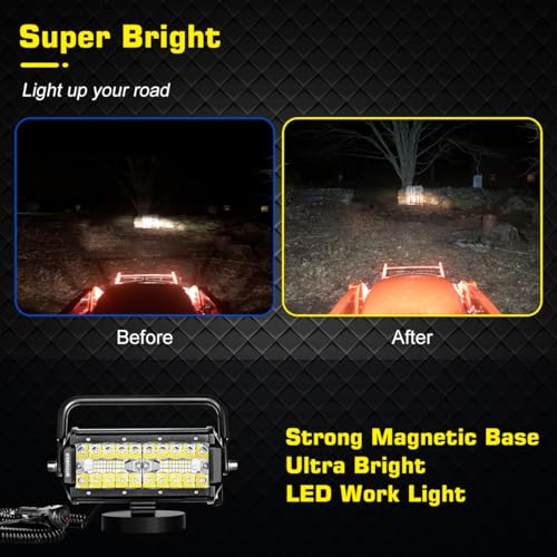 WFPOWER Magnetic LED Work Light Bar, 48W LED Combo Beam Light Pod with Magnetic Base Mount, Portable LED Light Flood and Spot for Camping Car SUV Boat Bar Truck Driving Lamp Fog Lights - size: Portable Magnetic Work Light