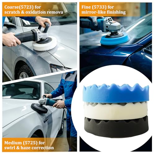 3-in-1 Polishing Pads 8 inch for 7" Backing Plates | Replace for 5275 5723 5733, Foam Buffing Pads, Car Cutting Sponge, Waxing Buffing Pads