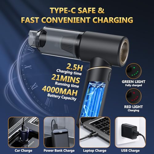 BSRCO Brushless Handheld Vacuum, 15000Pa Strong Suction Car Vacuum Portable Cordless with 2 Modes, 0.67lbs Ultra-Lightweight Mini Hand Vacuum & Air Duster for Home, Keyboard, Pet Hair, Travel
