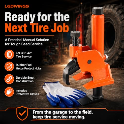 Manual Tire Bead Breaker Tool, Professional Heavy Duty Hand Held Tire Changer with Rubber Pad Protector for ATV, Tractor, Lawn Mower, Truck & Car Tires (Orange)