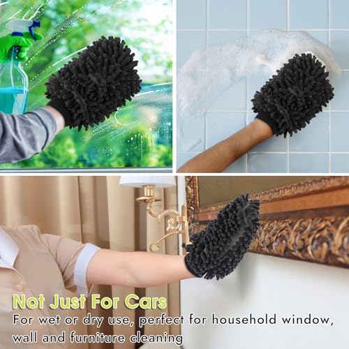 3 Pack Chenille Microfiber Car Wash Mitt, 7" x 9.6", Grey | Car Washing Mitts, Home Dusting Gloves, Scratch Free Lint-Free, Highly Absorbent, Double Sided, for Cleaning Detailing Polish - color: Grey