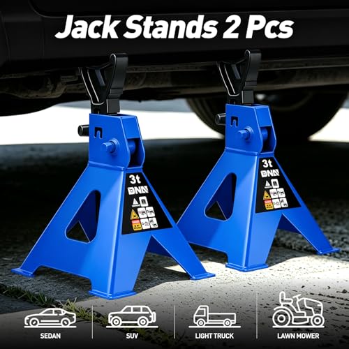DNA Motoring 1 Pair Jack Stands, 3 Ton (6600 lbs) Capacity Car Lifting Stand, Adjustable Height Car Jack Stands for Cars, Sedans, Small Vehicles, SUV, TOOLS-00682-BL - style: 3 Ton Blue