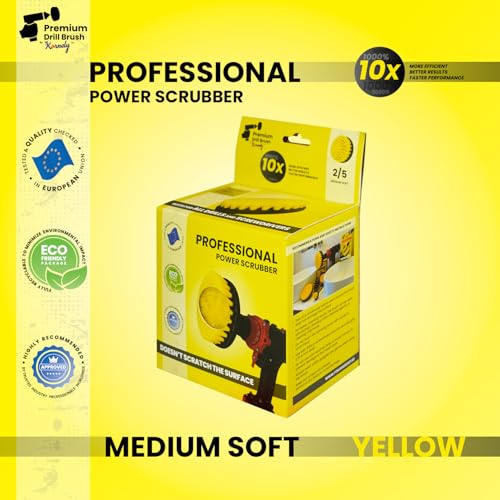 Premium Drill Brush Professional – Medium-Soft 5 in Yellow | Scratch-Free Cleaning Brush for Tile, Grout, Bathtub, Shower, Fibreglass and Ceramic Surfaces - color: Yellow