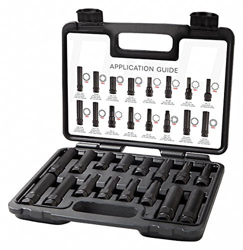 Steelman Pro - 78537 16-Piece Locking Lug Nut Master Key Set for Auto Mechanics Variety of Spline Star and Hex Style Keys Thin-Walled/Extra-Long Lug Keys to Prevent Damage to Wheels Double-Hex Heads