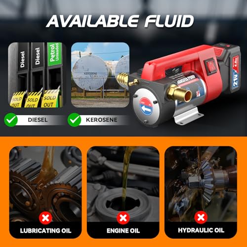 Mxmoonant Cordless Diesel Transfer Pump Kit, Fuel Transfer Pump Battery Powered 12GPM with Fuel Nozzle Auto Shut Off, 4000mAh Lithium Batteries*2 for Kerosene Boat Truck