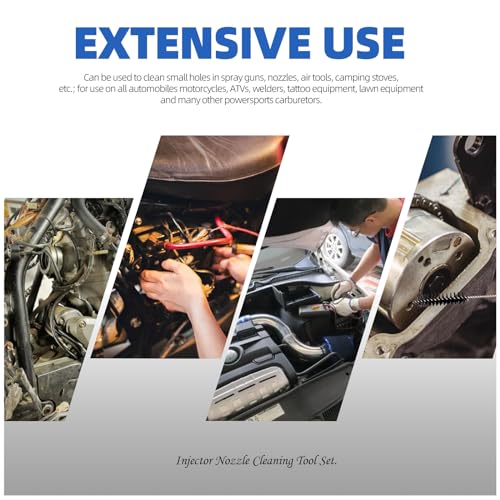 Glarks 20Pcs Universal Fuel Injector Cleaner Adapter Assortment Kit, Including Carb Carburetor, Jet Cleaning Brushes, Cleaning Needles, Flush Cleaner Adapter Car Fuel Injector Tester