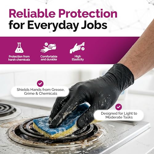 GripProtect® Precise Black Nitrile Gloves, Exam, 4 Mil, Food, Home, Cleaning, Medical/Dental, Tattoo (Medium, 100) - size: Medium (100 Count)