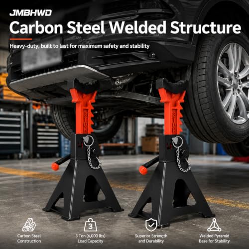 Car Jack Stands 3 Ton with Jack Rubber Pads and Double Pin Lock, Heavy Duty 11.4"-16.9" Adjustable Height for Vehicle Lifting Jack Stand, 1 Pair Black - color: Black