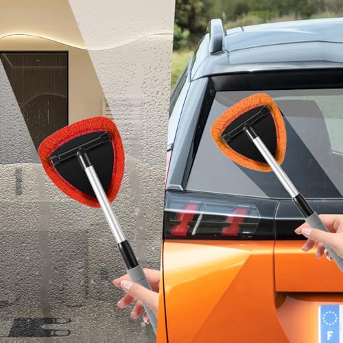 Windshield Cleaning Tool, Windshield Cleaner Tool, Car Cleaning Kit with Extendable Handle,Microfiber Cloth,Spray Bottle, Inside Auto Window Cleaner Supplies Fit for Car, Office and Home