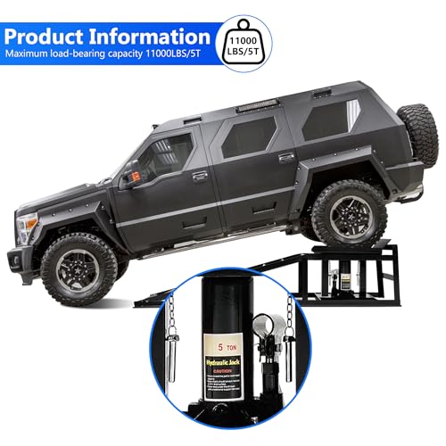 2PCS 5T 11000lbs Hydraulic Car Ramps, Heavy Duty Hydraulic Vehicle Ramps Lift Ramp, Portable Car Ramps for Oil Changes, Car Lifts for Home Garage, Vehicle Auto Garage Repair - color: Black