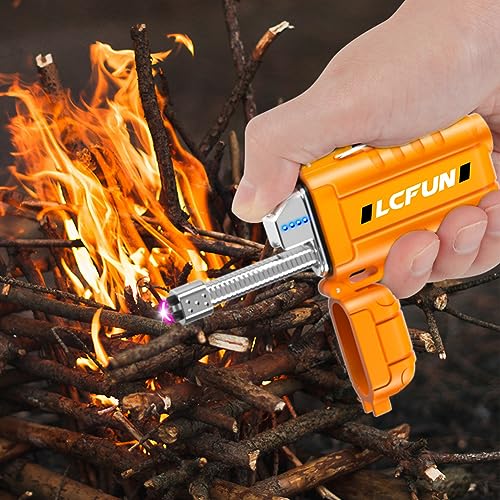 LcFun USB Rechargeable Electric Arc Lighter Windproof Plasma Lighters with LED Battery Display, Waterproof Matches with Flashlight for Camping, Survival Tactical Gear - color: Orange, style: Flexible Arc With Flashlight