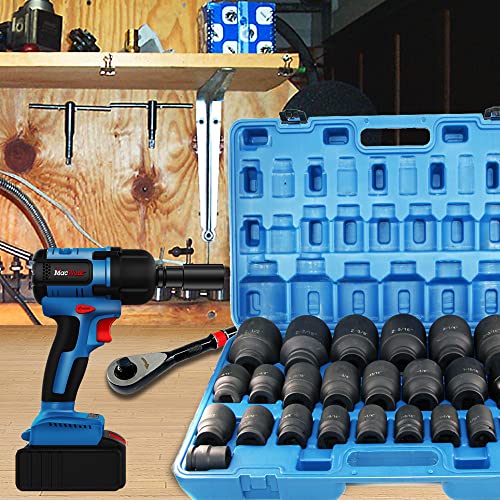 MacWork 29 Pieces Impact Socket Set, 3/4-Inch Drive, Standard, SAE 3/4 inch to 2-1/2 inch, CR-V Alloy Steel, 6-Point Sockets with a Storage Case