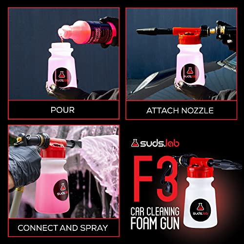 Suds Lab F3 Car Cleaning Foam Gun, Adjustable Foam Nozzle, Connect to Any Garden Hose, Clean Dirt and Dust, Home Car Washing