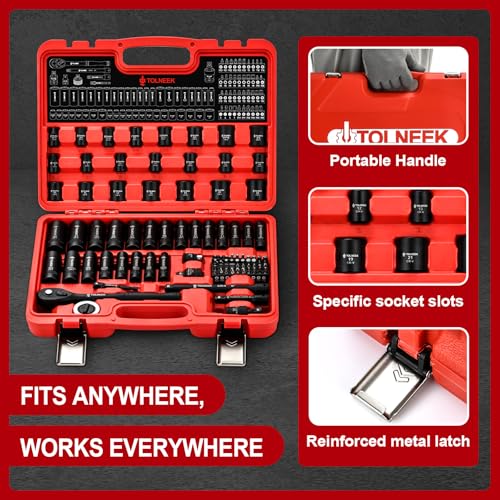 3/4" Impact Socket Set, 22PCS 6-Point SAE (3/4" to 2"), Cr-Mo, with Adapters, Quick Release Ratchet, Extension Bar & Storage Case (92-Piece 3/8" Drive Impact Socket Set SAE) - size: 92-Piece 3/8" Drive Impact Socket Set SAE