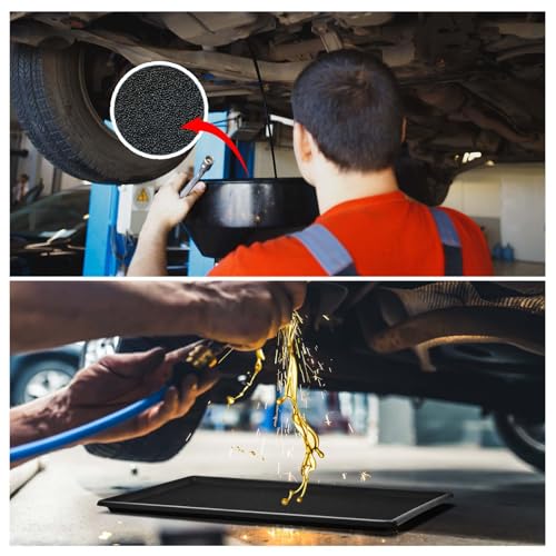 Uiifan 1 Set Oil Catch Pan with Anti-Splash Pad, 35 x 24 x 1.4 Inch Large Heavy Duty Oil Drain Pan for Under Car, Chemical & Heat Resistant Drip Tray for SUV Truck Garage Protection