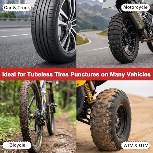 73 Pcs Tire Plug Kit, Screw in Tire Repair Rubber Nail Kit with Pliers, Screwdriver, Crayon, Quick Self-Service Emergency Repair Patch Tool for Automotive Car, Truck, Motorcycle Tubeless Tire Puncture