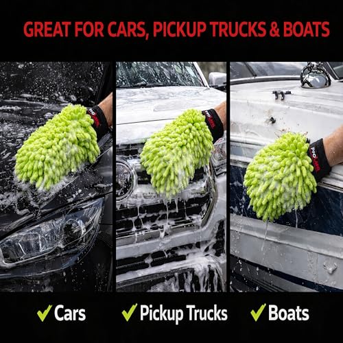 Microfiber Car Wash Mitt 2 Pack, Chenille Scratch-Free Wash Gloves, Ultra Soft, Highly Absorbent, 7.1” x 10.2”, Lint-Free, Reusable Auto Cleaning Mitt (Green) - color: Green