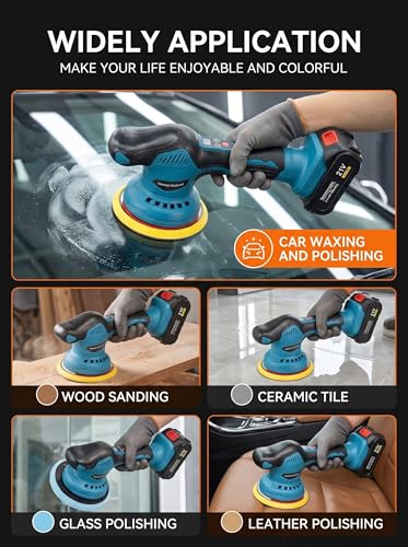 21V Cordless Car Buffer Polisher, 5500RPM 8-Speed Variable Dual Action Polisher, Complete Car Buffers and Polishers Kit with 2x 2.0Ah Battery, Car Polishing Kit for Auto Detailing, Waxing