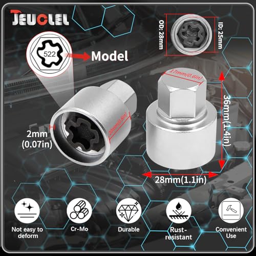 522 Wheel Locking Nut Key for VW, Socket Adapter (OD 28mm-ID 25mm) | Wheel Lock Nut Socket Adapter, Anti-Theft Lug Nut Removal Tool, Anti-Theft Screw Remover, Repair Tool, Tyre Fitting, garage - size: Socket 522