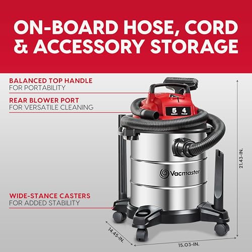 Vacmaster VOC508S 1101 5-Gal 4 Peak HP Stainless Steel Wet/Dry Vac Red - size: 5 Gal