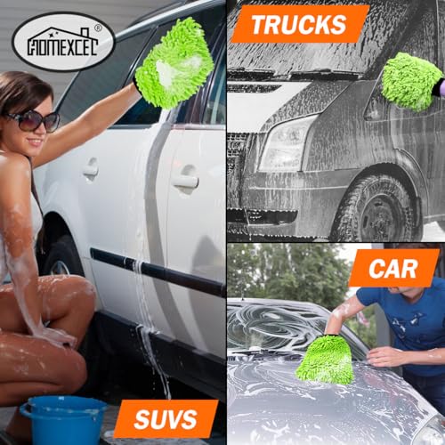 HOMEXCEL Car Wash Mitt, Microfiber Washing Glove,10.2" x 6.7 ", 2PK Green | Microfiber Wash Mitts Scratch-Free & Lint-Free, Rich Foam, Highly Absorbent, Double Sided, for Car Washing and Detailing - color: Green