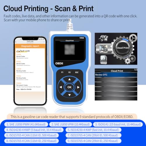 V902 OBD2 Scanner - Professional Car Code Reader & Diagnostic Scan Tool, AI Report & Cloud Print, 2.8" Color Screen, Read/Clear Fault Codes, I/M Readiness, for All 1996+ OBD2 Cars, Trucks, SUVs & RVs