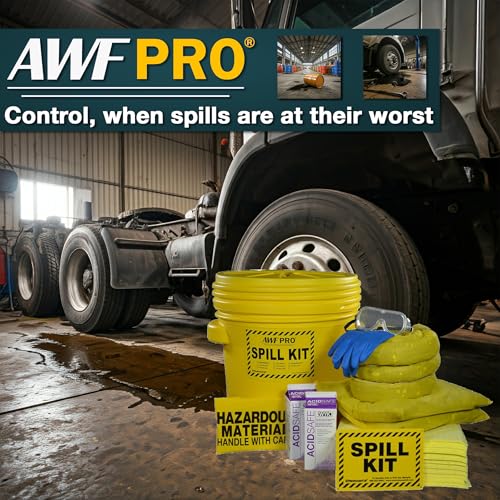 AWF PRO 20 Gallon Battery Acid Spill Kit, 59 Pieces | Includes DOT Approved 20 Gallon Drum, Sorbent Socks, Pads, & Pillows, & Accessories - size: Battery Acid Spill Kit