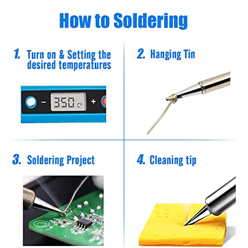 LDK 80W Soldering Iron Kit, LCD Digital Soldering Welding Tool with Ceramic Heater Stable Temperature for DIY and Professional Use - color: Digital 80w Blue