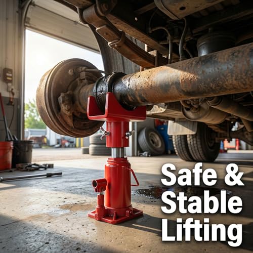 2-in-1 Bottle Jack Adapter with Triple-Lock for 3"/4" Round & 2" Square Axle Tubes - Universal Wobble-Free Fit for 2T-12T Bottle Jacks, Heavy Duty 1/4" Steel Saddle for RV, Truck, Trailer - color: Red