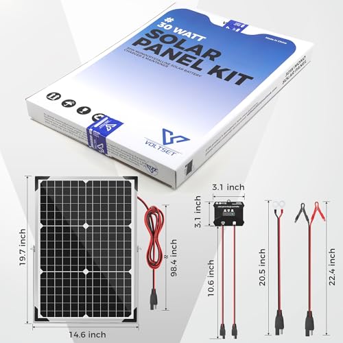Voltset 30W Solar Battery Charger - 12V Solar Panel Kit with 10A Smart Charge Controller - IP67 Waterproof Solar Trickle Charger Maintainer - Adjustable Mount Bracket for RV Boat Car Motorcycle - size: 30W