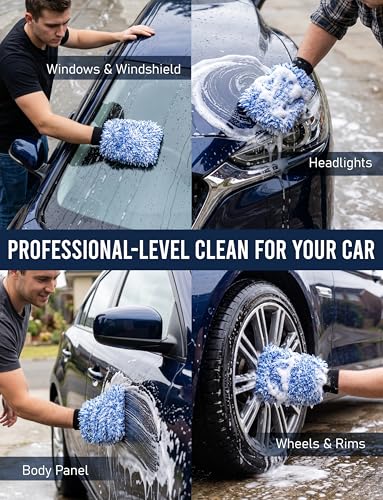 TAKAVU Car Wash Mitt, 2 Pack Microfiber, Scratch-Free (Blue) | Soft Lint-Free Wash Gloves Hold Sudsy Water for Auto Detailing, Machine Washable, Safe on Paint & Coat - color: Blue & White