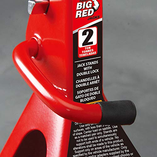 BIG RED T42002A Torin Steel Jack Stands: Double Locking, 2 Ton (4,000 lb) Capacity, Red, 1 Pair - size: 2 Ton, style: Double Locking