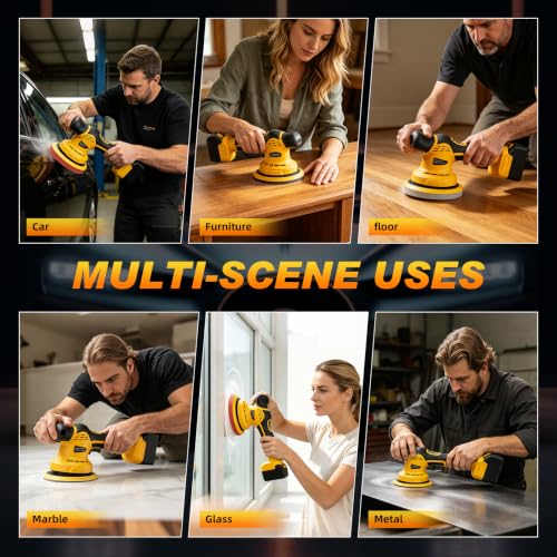 Cordless Car Buffer Polisher kit, 9 Speed Orbital Polisher, 6 Inch Compatible with DEWALT 20V Battery(No Battery),1800-7200RPM, for Car Boat Waxing/Scratch
